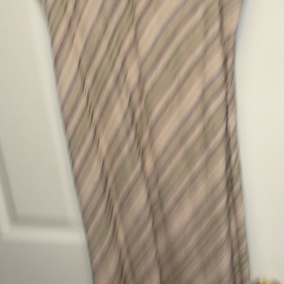 Kenar size 12 tan & ivory stripe 100% linen V neck maxi Bias cut - Picture 4 of 10